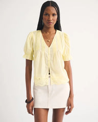 100% Cotton Lace-Trim Button-Up Blouse