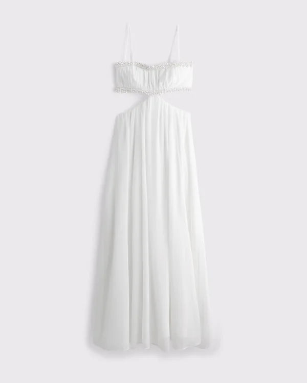 Bra-Free Babydoll Cutout Beaded Maxi Dress
