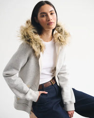 Faux Fur-Lined Full-Zip Hoodie
