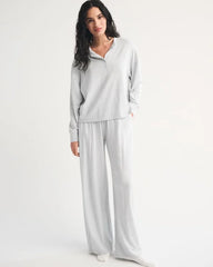 Long-Sleeve Cozy Lounge Knit Oversized Henley Top