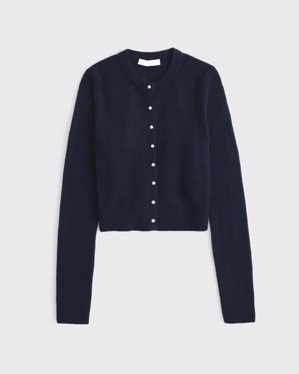 Merino Wool-Blend Shrunken Crew Cardigan