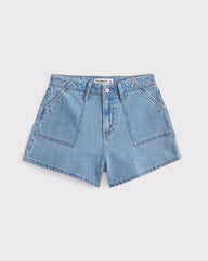High Rise Linen-Blend Denim Short